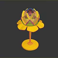 Golden Lotus Shaped Ornament With Transparent Sphere Center And Stand Base