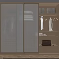 Modern Wardrobe with Sliding Doors Wooden Frame Vertical Stripe Design Hanging Section Folded Clothes Drawers
