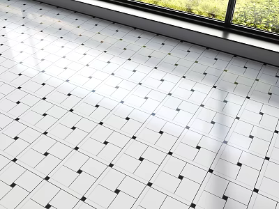 White Tile Floor Design With Black Square Accents And Natural Light 3d model