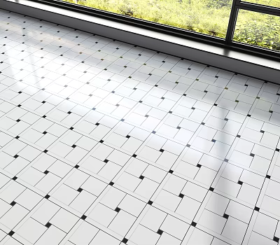 White Tile Floor Design With Black Square Accents And Natural Light 3d model
