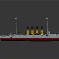 Vintage Warship With Three Yellow Funnels Red Hull Bottom And Classic Mast Design