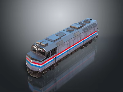 Modern Metallic Train Model With Red Blue Stripes And Reflective Surface Design 3d model