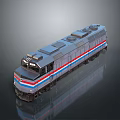 Modern Metallic Train Model With Red Blue Stripes And Reflective Surface Design