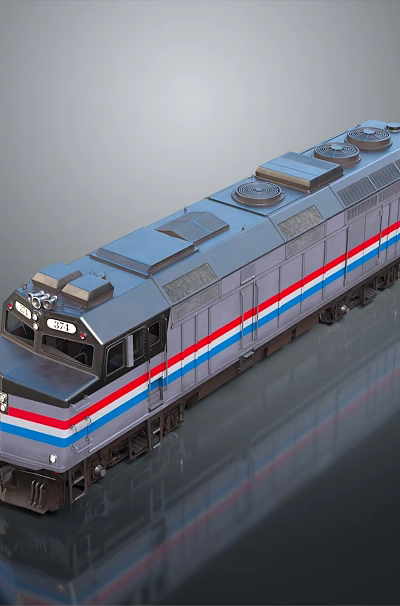 Modern Metallic Train Model With Red Blue Stripes And Reflective Surface Design 3d model