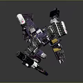 Purple And Pink Mechanical Robot With Yellow Armor Weapons And Battle Stance In 3D Render