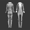 Gray Formal Suit With Front And Back View White Collar Cuffs And Emblem Design 3d model