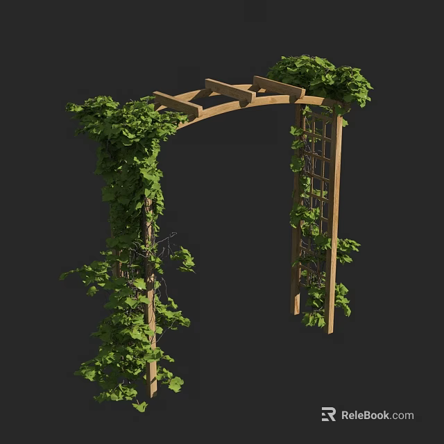 Wooden Garden Arch Decorated With Lush Green Vines And Leaves 3d model 