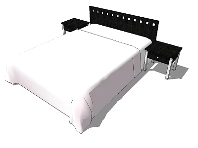 Modern Double Bed With White Bedspread Black Headboard And Two Nightstands 3d model