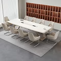 Modern White Conference Table In Meeting Room With Beige Leather Chairs Around