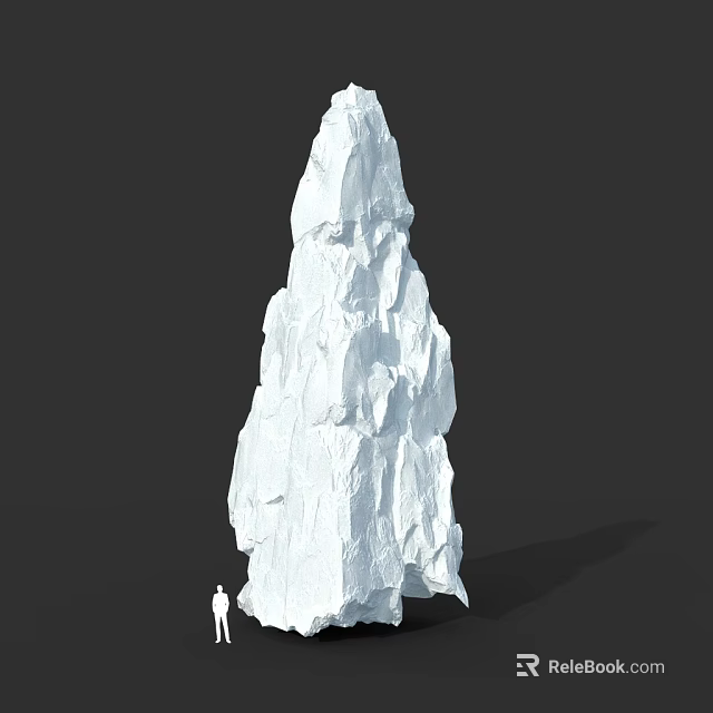 Giant White Rock Formation With Small Human Figure Against Black Background 3d model 