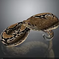 Brown and black patterned snake coiled on dark background with shiny skin and reflection 3d model