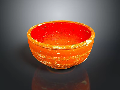 Artistic Orange Carved Bowl Sculpture With Textured Surface On Gray Background 3d model