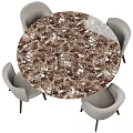 Modern Round Dining Table Set With Marble Top And Upholstered Chairs 3d model