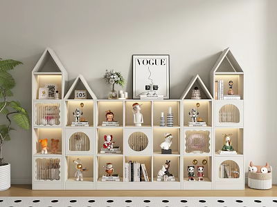 White House Shaped Display Cabinet With Decorative Figurines Books And Vases 3d model