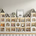 White House Shaped Display Cabinet With Decorative Figurines Books And Vases