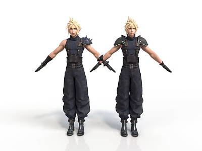 Two Blonde Haired Men in Sleeveless Black Outfits With Shoulder Armor and Outstretched Arms 3d model