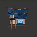 Cartoon House Scene with Blue Roof Orange Trim White Walls Windows and Small Steps