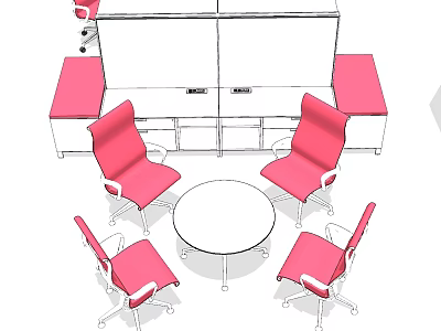 Modern Round Table and Pink Office Chairs Set with Storage Cabinets 3d model