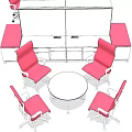 Modern Round Table and Pink Office Chairs Set with Storage Cabinets