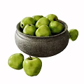 Fresh Green Apples Placed in Dark Gray Bowl with Some Lying Around 3d model