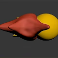 3D Red Cartoon Creature With Spiky Head Purple Eyes And Yellow Beak Feet