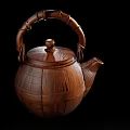 Handcrafted Wooden Teapot Decorative Ornament Set With Bamboo Handle And Textured Design