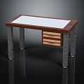 Modern Wooden Table With White Top Three Drawers And Textured Metal Legs