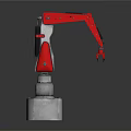 Red Industrial Mechanical Arms With Metal Bases And Articulated Joints Design