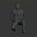 3D Construction Worker Model Wearing Safety Helmet And Work Uniform In Crouching Position Holding Tool