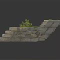 Sleek Modern Stone Structure With Gray Steps And Green Climbing Vines 3d model