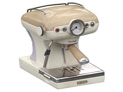 Vintage Style Cream White Espresso Machine With Pressure Gauge And Metal Accents For Kitchen 3d model