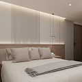 Modern Hotel Guest Room With Striped Headboard Wall Pillows And Pendant Lights