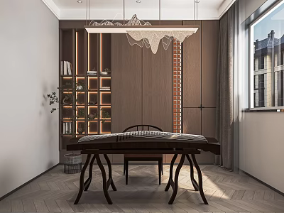 Modern Piano Room Interior With Grand Piano Illuminated Bookshelves And Window 3d model