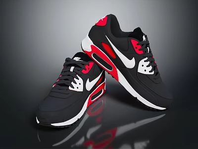 Black Red White Sporty Sneakers With Air Cushion And Modern Design Details 3d model