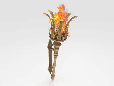 Flaming Decorative Torch With Intricate Metal Handle And Vibrant Flames 3d model