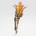Flaming Decorative Torch With Intricate Metal Handle And Vibrant Flames