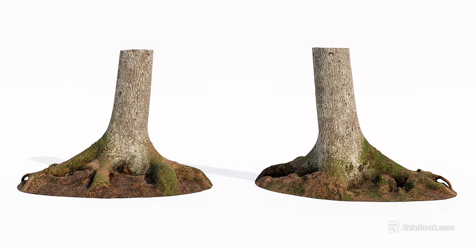 Natural Stone And Wood Tree Trunks With Exposed Roots In Natural Landscape 3d model 