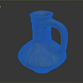 Hand Carved Pottery Vase With Textured Surface And Curved Handle Design