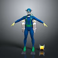 Scuba Diving Gear With Blue Suit Dive Mask Oxygen Tanks Flippers And Yellow Cylinder