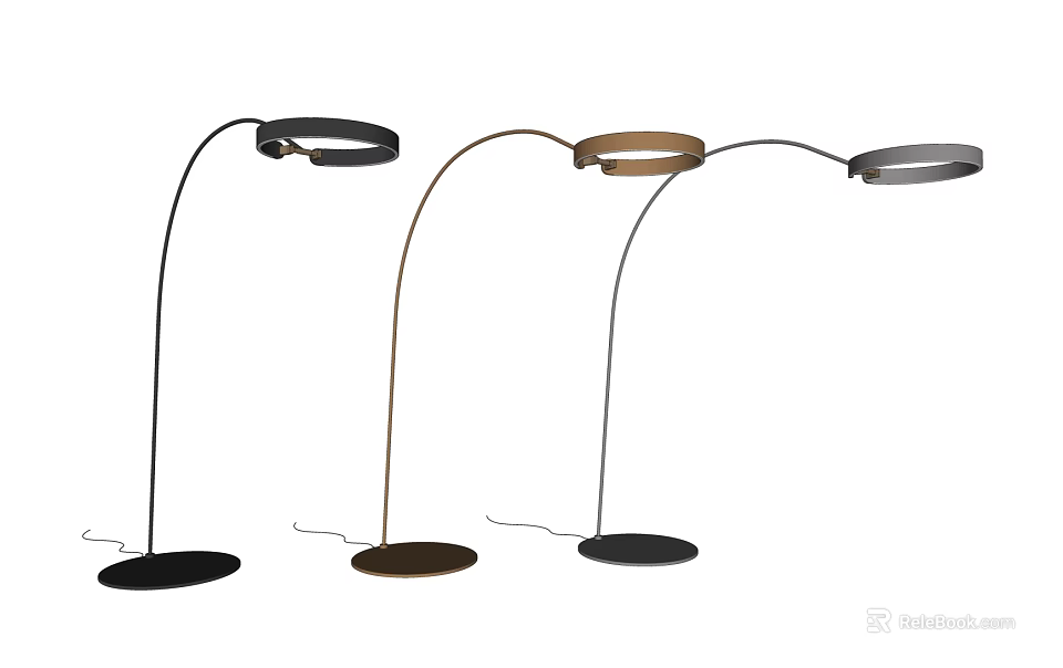 Floor Lamps with Modern Arc Shaped Design and Round Base in Various Colors 3d model 