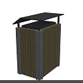 Public Trash Bin With Wooden Slats Gray Frame And Black Lid Outdoor Facility