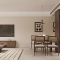 Modern Living Dining Room Interior With Sofa Dining Table And Pendant Lights 3d model