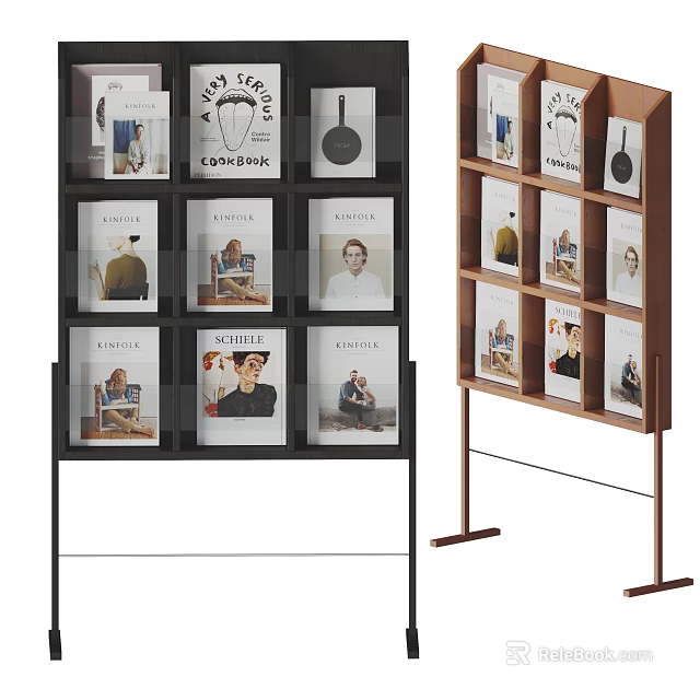 Diverse Books And Magazines Display On Modern Bookshelves With Colorful Covers And Designs 3d model 