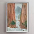 Leaping White Horse Animal Painting With Scenic Mountain Water Landscape Background