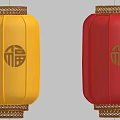 Traditional Chinese Red and Yellow Lanterns with Fu Characters and Hanging Frame