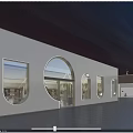 Modern Storefront Facade With White Metallic Texture Arched Windows And Lighting Accents