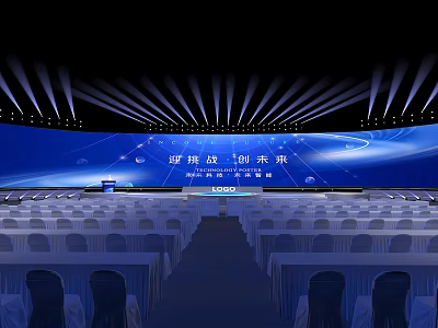 Spacious Conference Venue With Arranged Seats Stage Lights And Large Screen 3d model