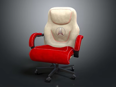 Modern Office Chair Featuring Beige Backrest Red Seat Armrests And Logo Design With Wheels 3d model