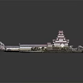 Traditional Multi Layered Pagoda Building With Cherry Blossom Trees And Garden Paths