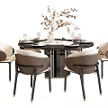 Elegant Modern Round Dining Table Set With Black Tabletop And Beige Chairs 3d model